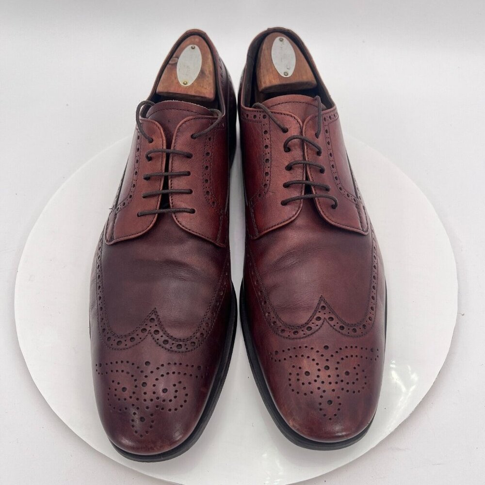Prada Milano Men Size 9.5 Brown Perforated Leather Wingtip Derby Dress Shoes